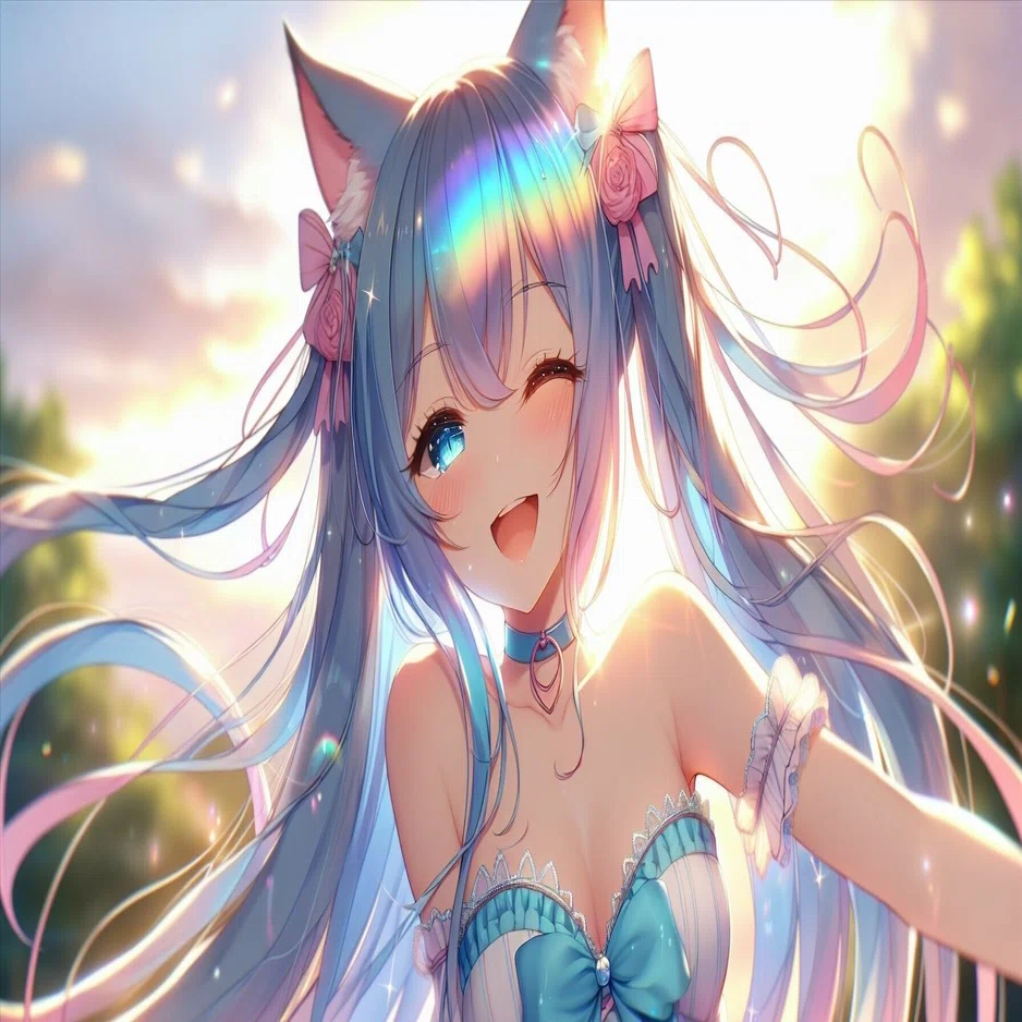 虹と青髪の猫耳ちゃん｜kazunari_フォロバ100%
