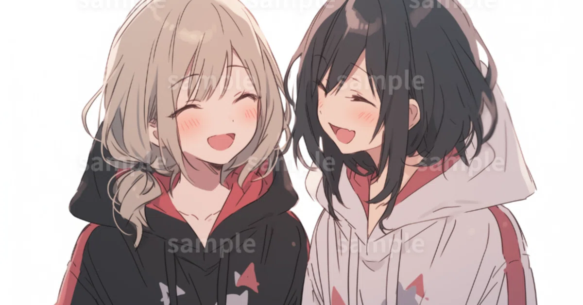 イラスト】「2人の女の子」フリー素材2枚セット｜女性・ファッション 