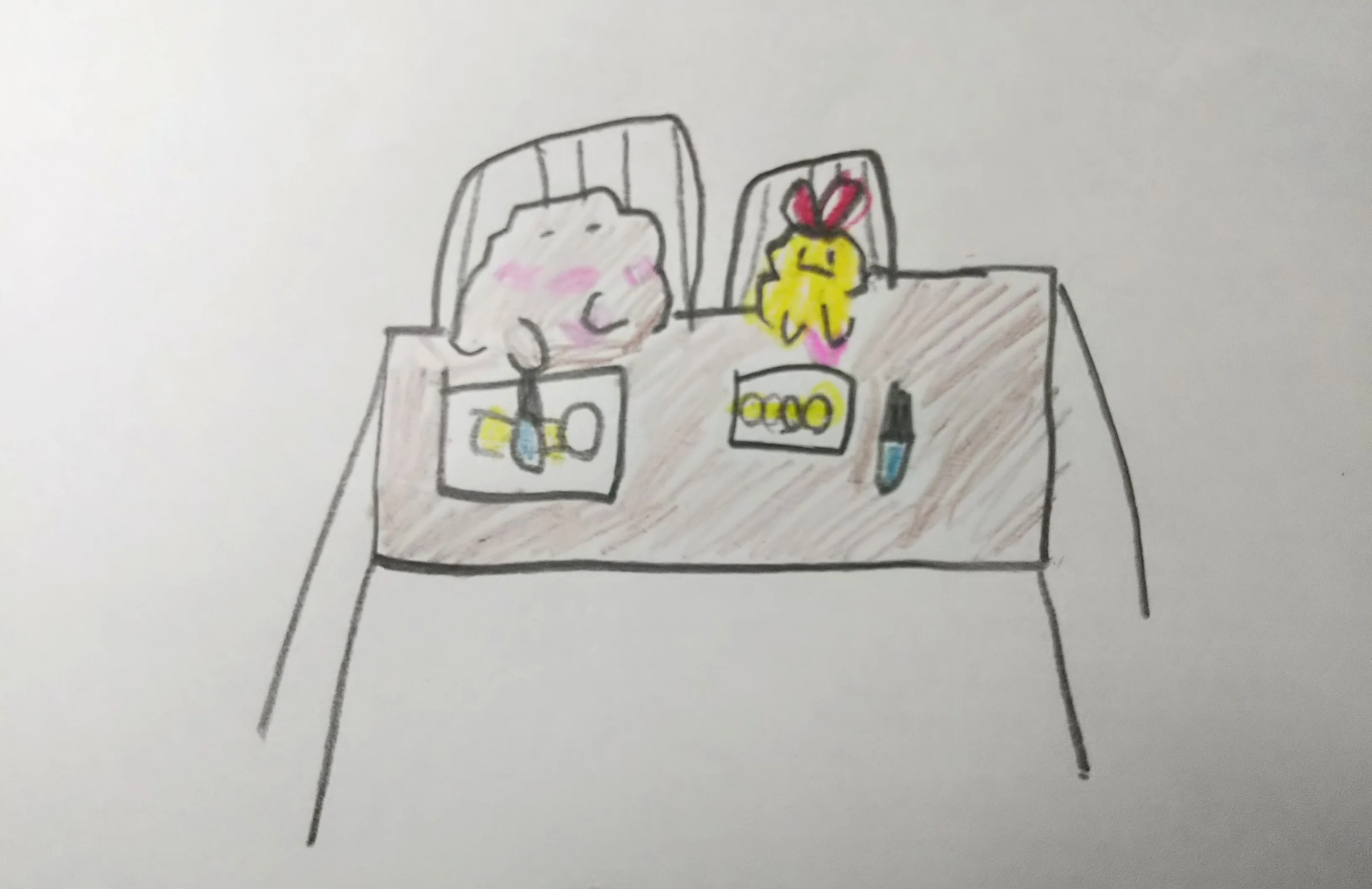 本日の画伯(娘6歳)の絵。最近は『すみっコぐらし』にハマっていて