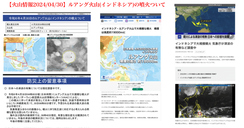 【火山情報2024/04/30】ルアング火山(インドネシア)の噴火ついて