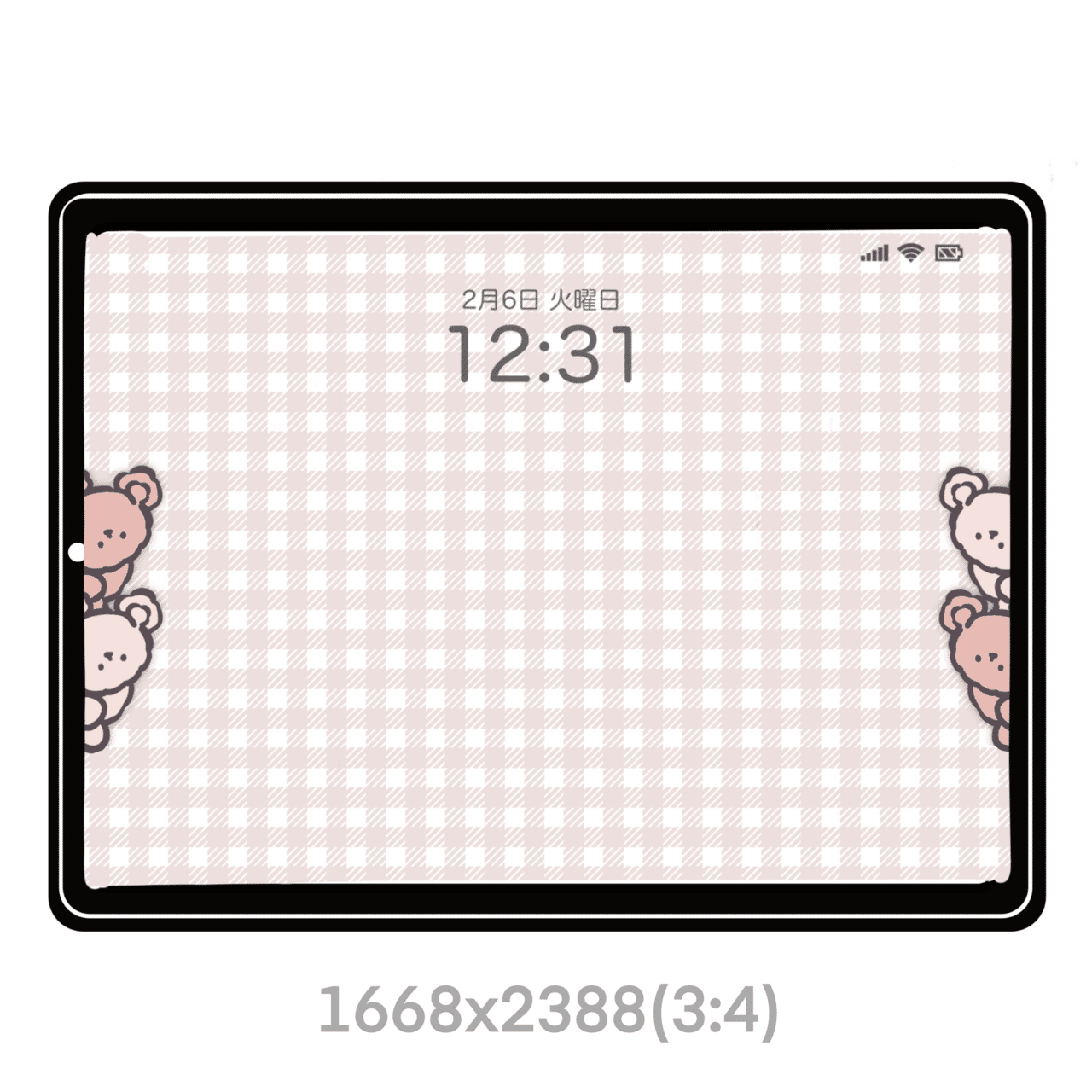 iPad壁紙》手描きゆるかわ「4匹ののぞきクマ (チェック柄)」｜nnit🔋