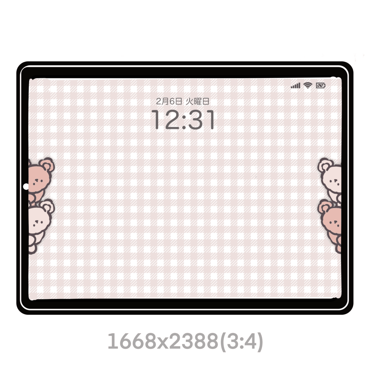 iPad壁紙》手描きゆるかわ「4匹ののぞきクマ (チェック柄)」｜nnit🔋