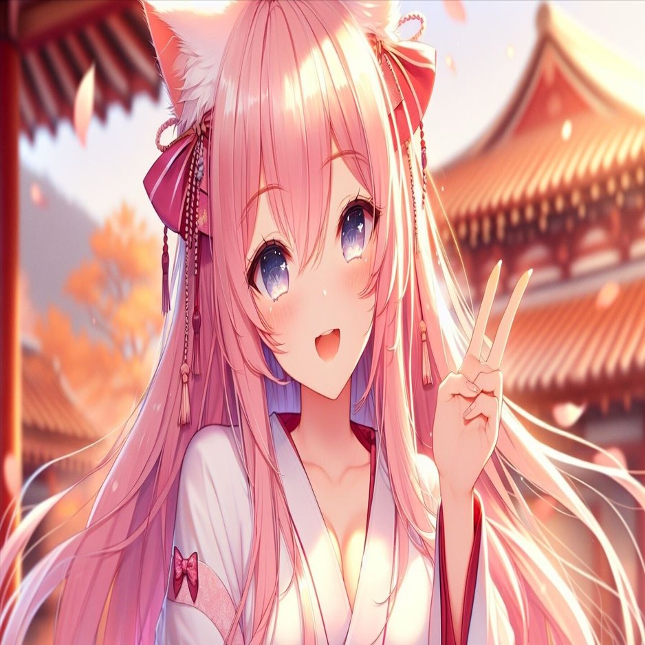 挨拶をしている巫女のピンク髪の猫耳ちゃん｜kazunari_フォロバ100%