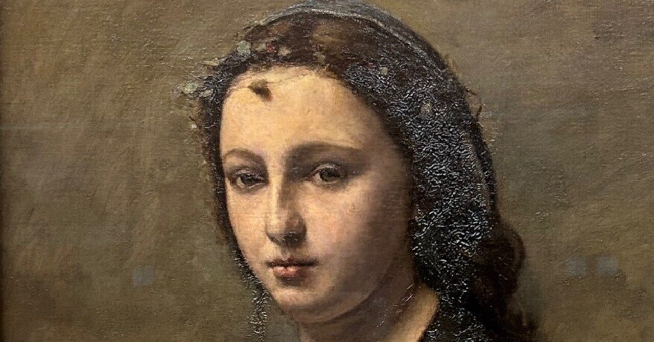 KenziSaitouによるコロー真珠の女模写油彩作品、木製フレーム付き 子供のためのルーブル美術館(109)コロー・真珠の女/モナリザの