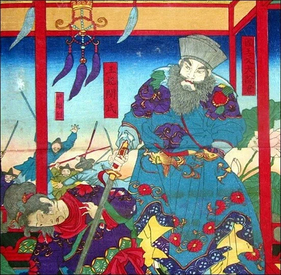 閔妃暗殺当時のものと思われる錦絵。このころから、黒幕は大院君だと思