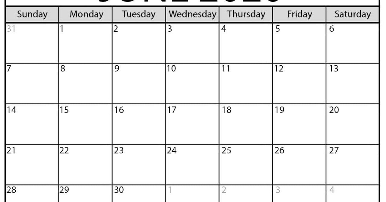 Blank June 2021 Calendar Printable Mateopedersen Note