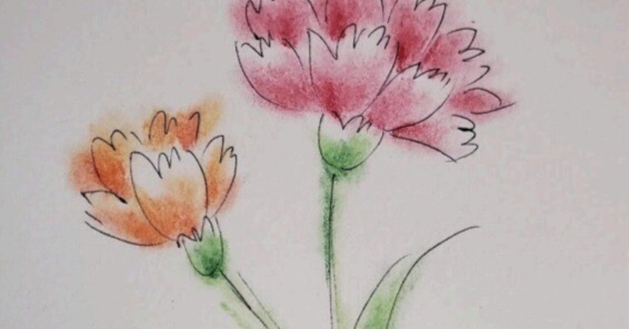 カーネーション簡単イラスト🌸ボールペンとパステルで描く「お母さん
