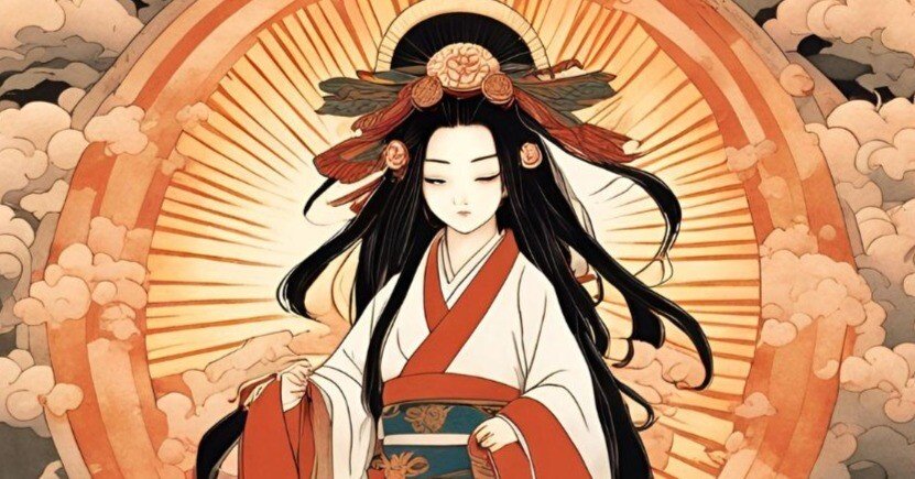 天照大神と神聖な白狼：日本神話と浮世絵の美の融合｜ぶるるん🍊🪸🌾💋🐢