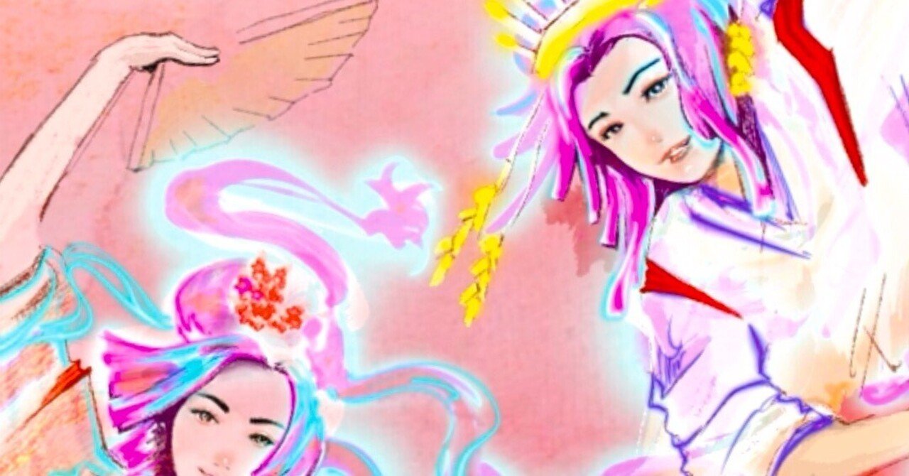 160 木花咲耶姫と磐長姫のイラスト｜白龍さんといっしょ