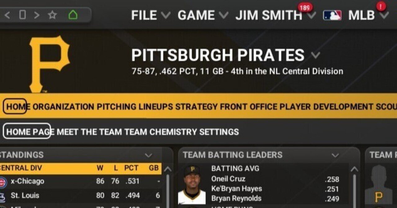 MLB】OOTP25プレイ日記 PIT1年目 24年シーズン（チュートリアル