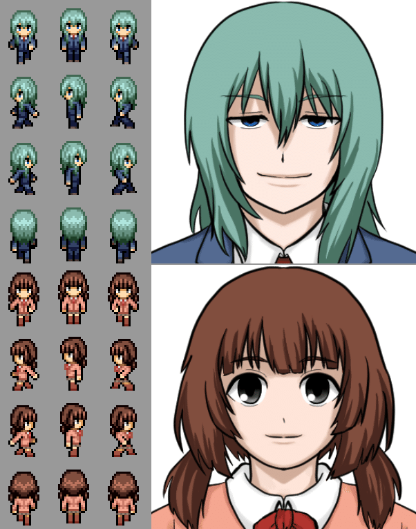 新しいキャラの顔グラフィックとキャラチップを作りました(｀・ω