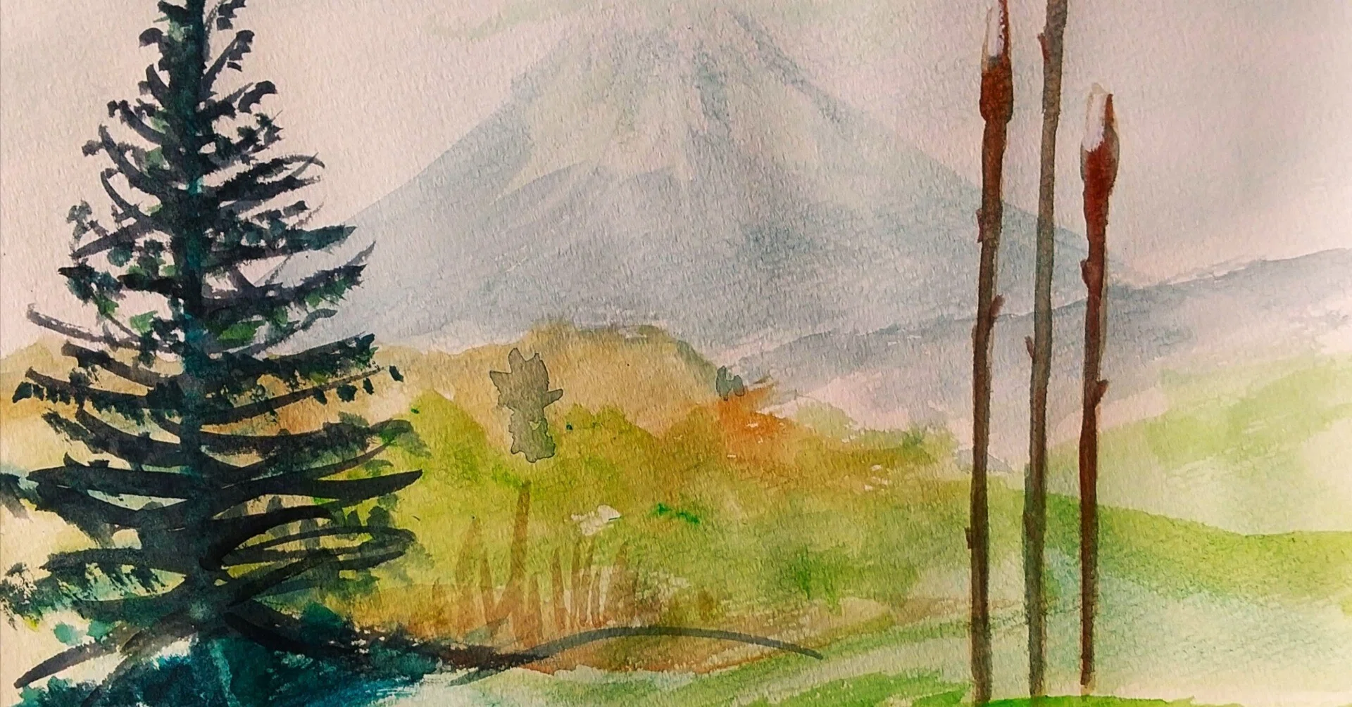 水彩画 帯広高原 水彩画 帯広高原
