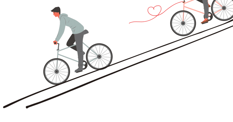 坂道を転がる自転車と恋心
