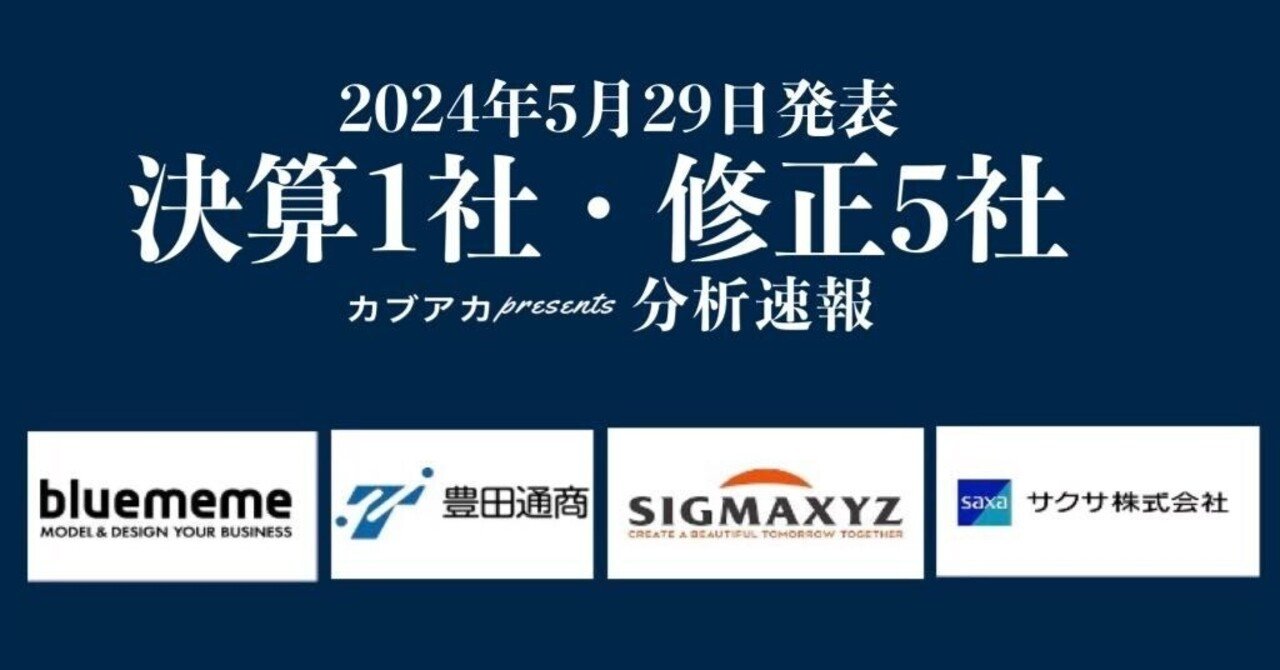 速報!】☆5/29発表決算1社・修正5社☆BlueMeme、豊田 速報!】☆5/29発表決算1社・修正5社☆BlueMeme、豊田