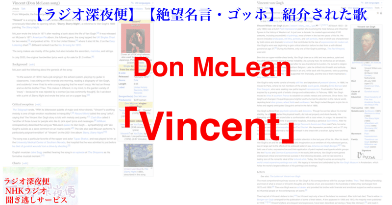 【絶望名言・ゴッホ】紹介された歌 Don McLean「Vincent」
