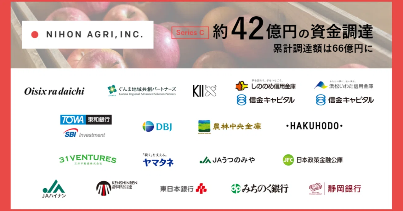 お知らせ】日本農業、約42億円の資金調達を実施。累計調達額は66億円に