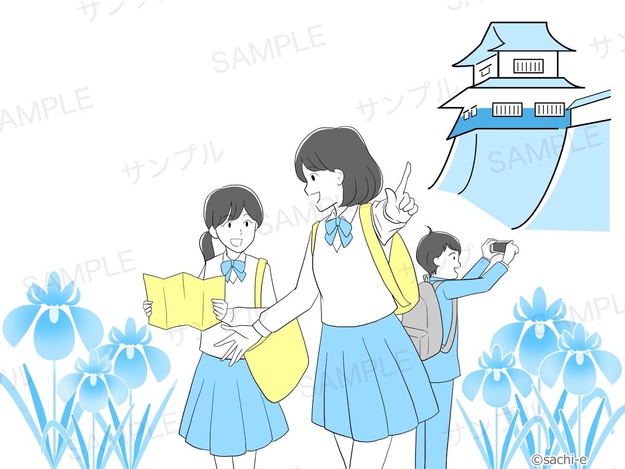 修学旅行　イラスト 修学旅行をテーマにしたイラストを制作いたしました。 illustratorとCLIPSTUDIOPAINTの合わせ技✨  色味を抑えた表現も良いですね！｜橋本幸絵＠イラストレーター