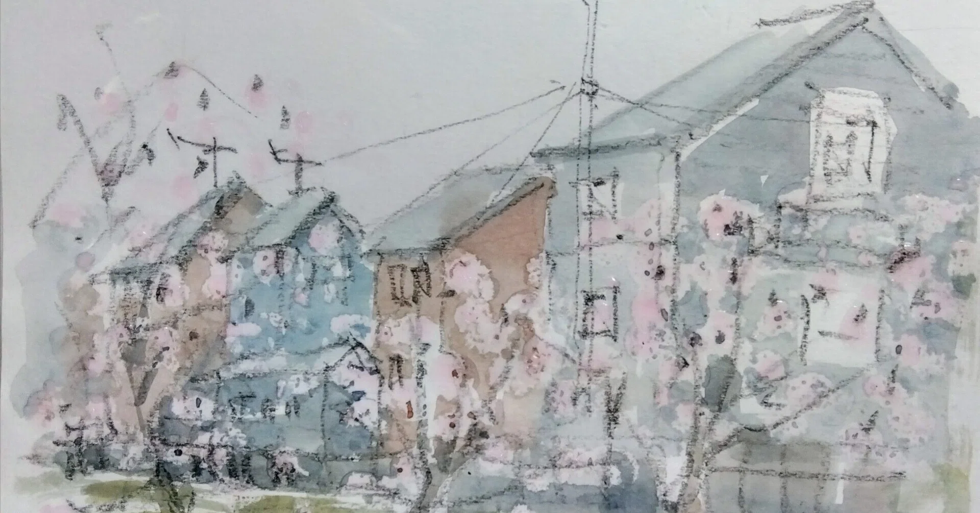 【真作】絵画　水彩（色紙）　フランクフルトのまち　スケッチ風景　Y197 風景スケッチ上達法」・・レッスン5 【真作】絵画 水彩（色紙