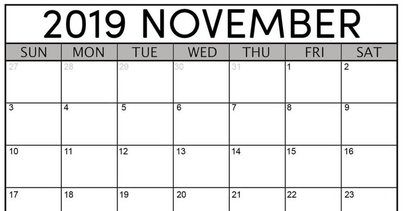 Free November 2019 Calendar