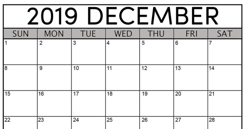 December 2019 Calendars for Word, Excel & PDF