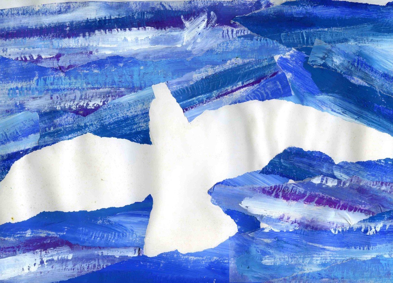 ちぎり絵「白い鳥」｜カイズケン（よたか堂）