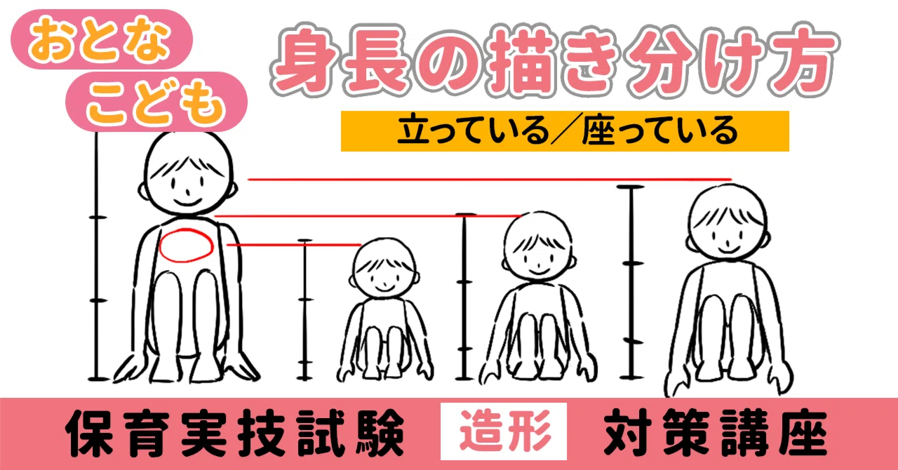 保育士実技試験【造形】1歳児、3歳児、5歳児と、保育士の身長 