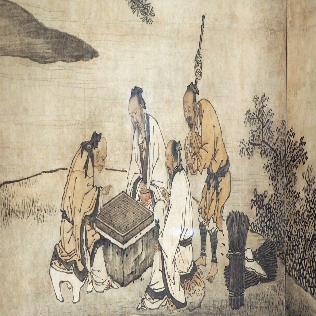 狩野派2代の狩野元信が描いたかもしれない《囲碁観瀑図屏風》 @東京