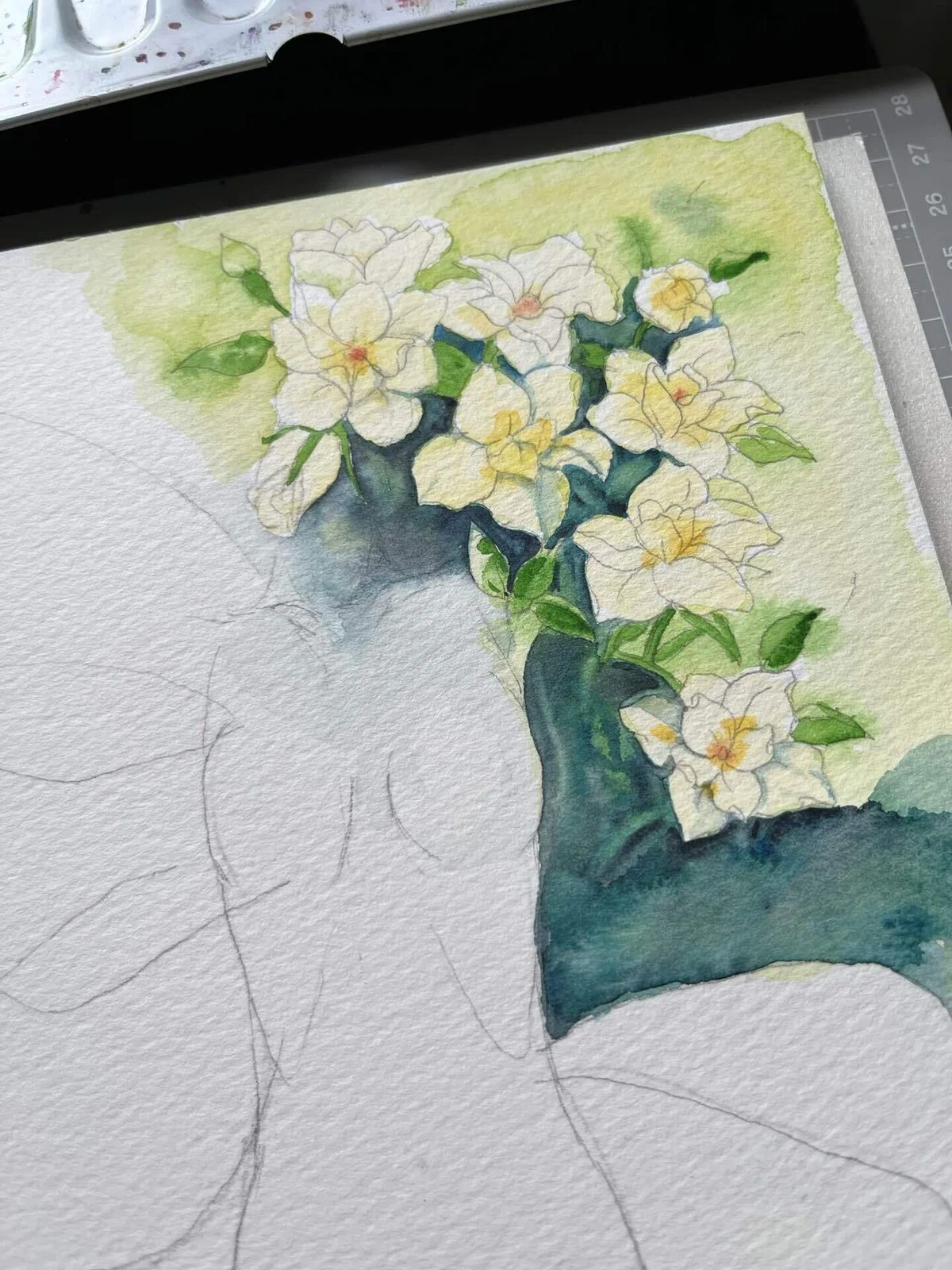 展示のみ】水彩画 絵画 原画『幻想花』 揺らさ