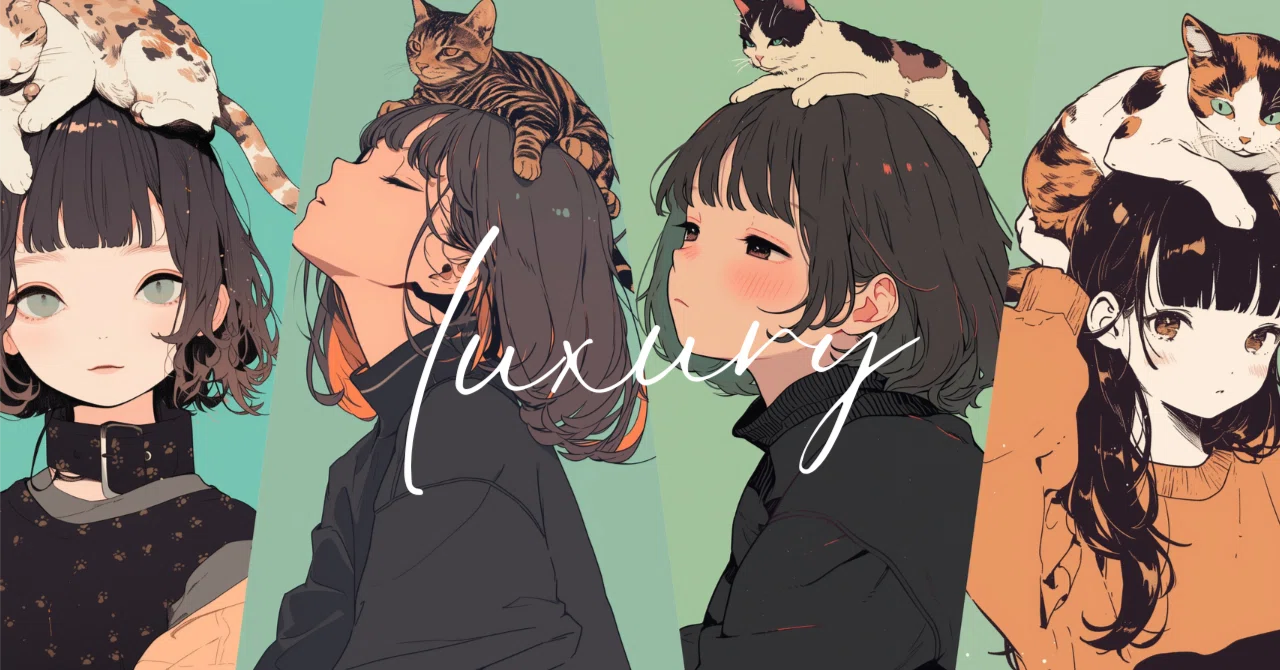 イラスト】「猫と女の子」10枚セット｜SNSアイコン・ロック画面