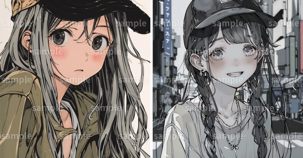 イラスト】「帽子を被った女の子」2枚セット｜SNS用アイコン 
