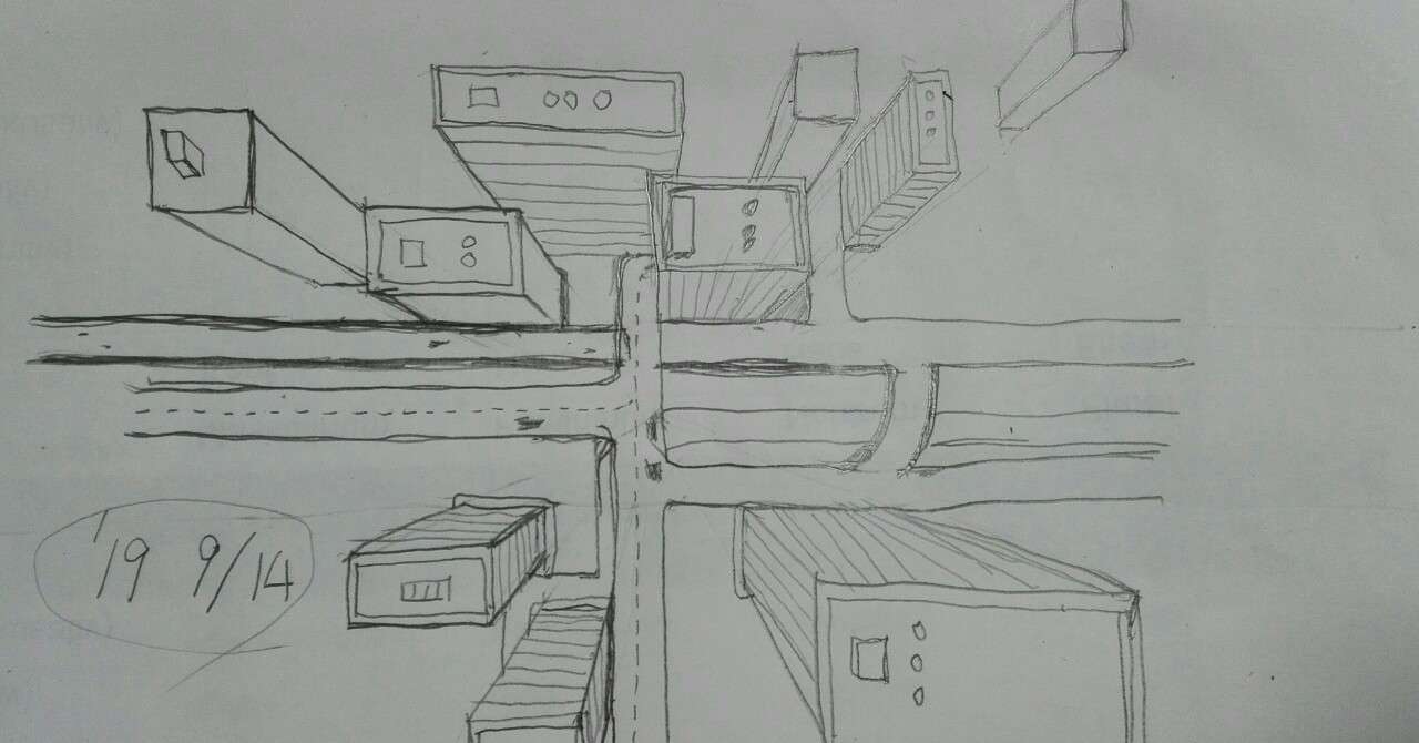 一点透視図法の練習 左手絵 18 Flm Note