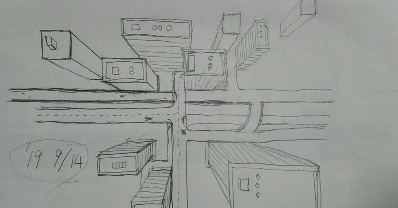 一点透視図法の練習 左手絵 18 Flm Note