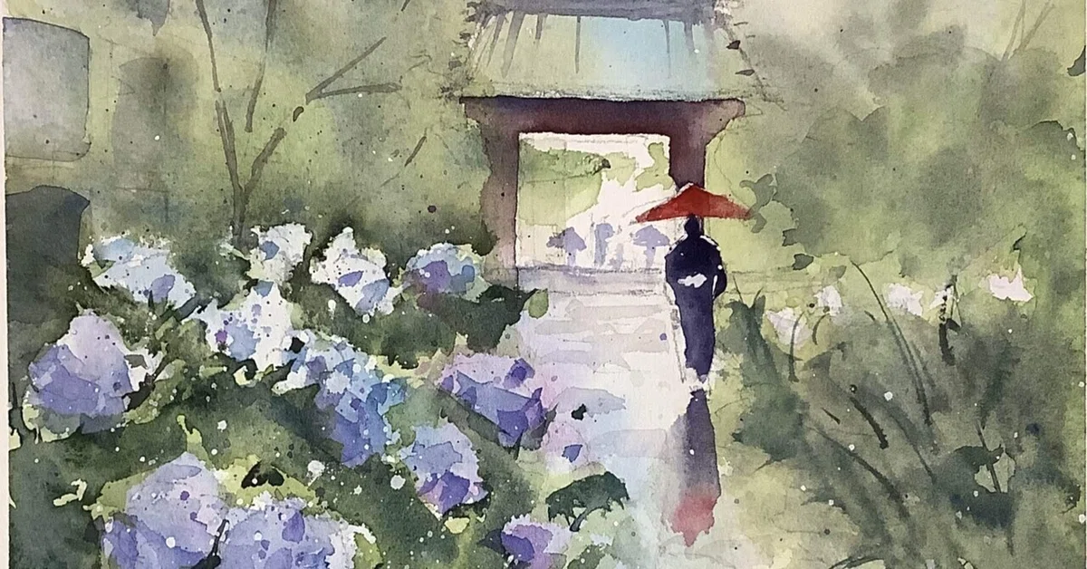 原画）横浜・みなとみらいの桜が見える風景5【水彩画】絵画 インテリア 