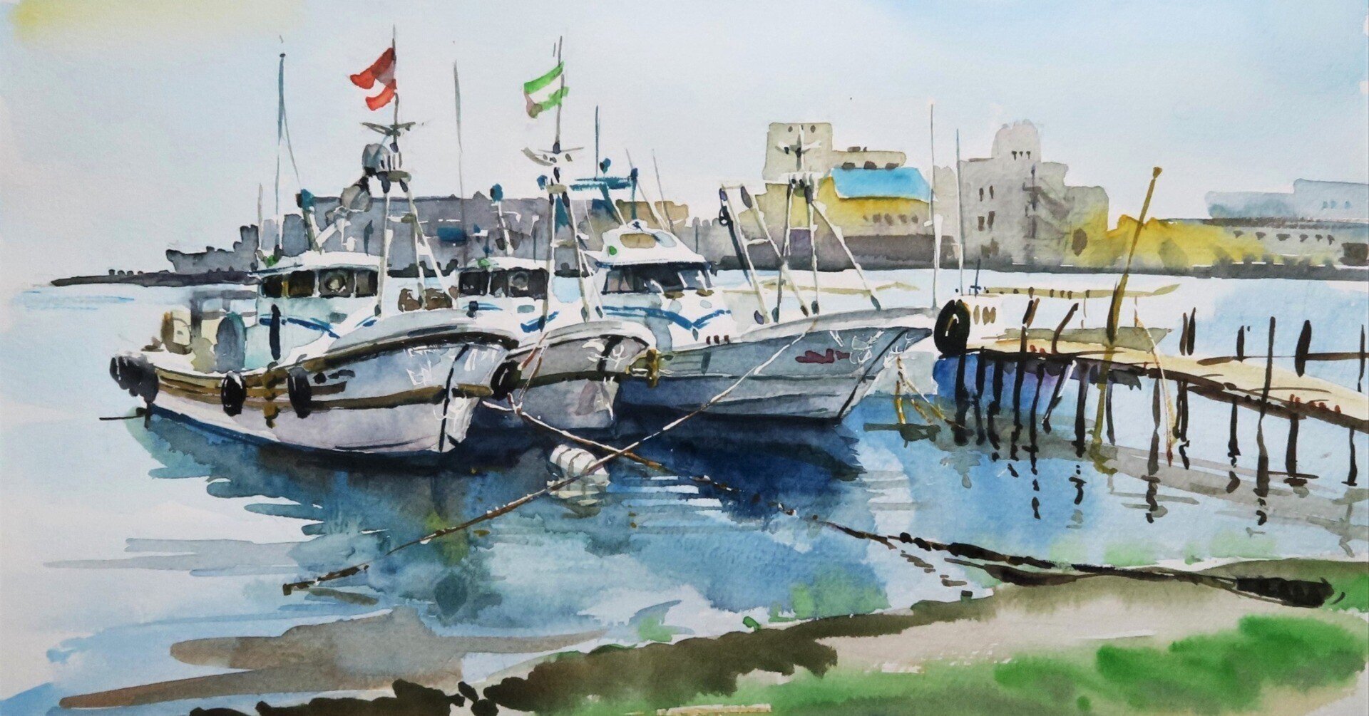 街中の漁港 - 神戸長田港・駒ケ林 - /海辺の水彩画|海の音 - umi no 街中の漁港 - 神戸長田港・駒ケ林 - /海辺の水彩画|海の音 - umi no