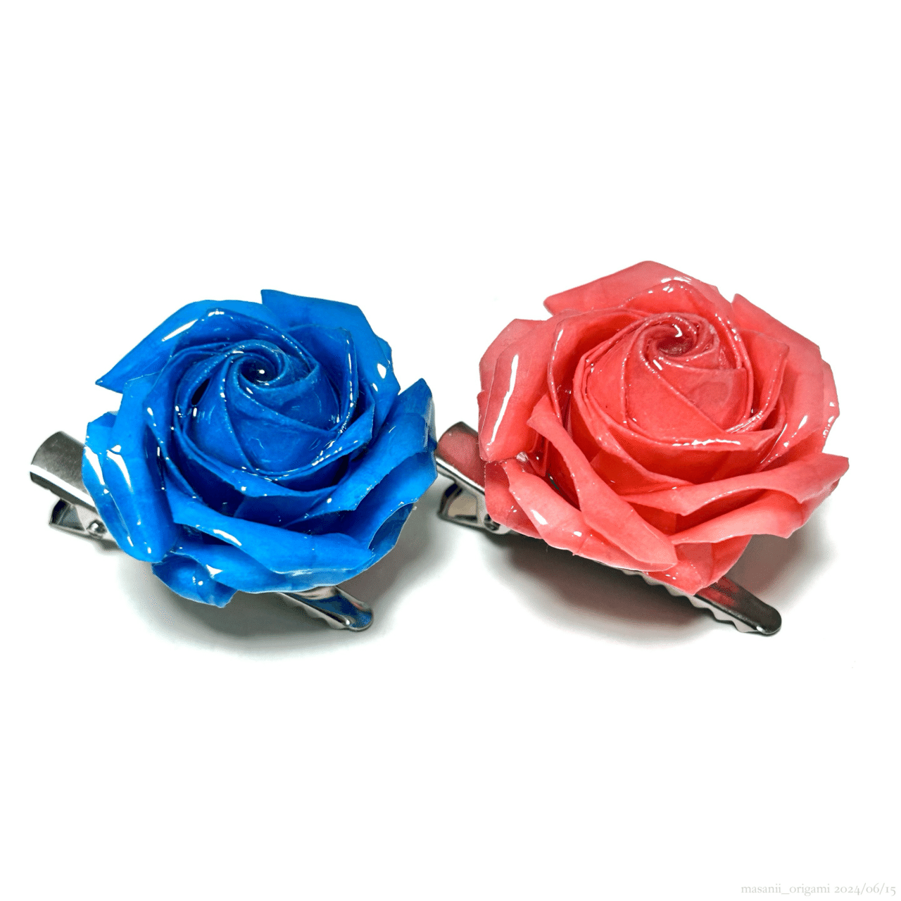 折り紙バラ×レジン、懲りずに第3弾〜鮮やかレッドとコーラルピンク