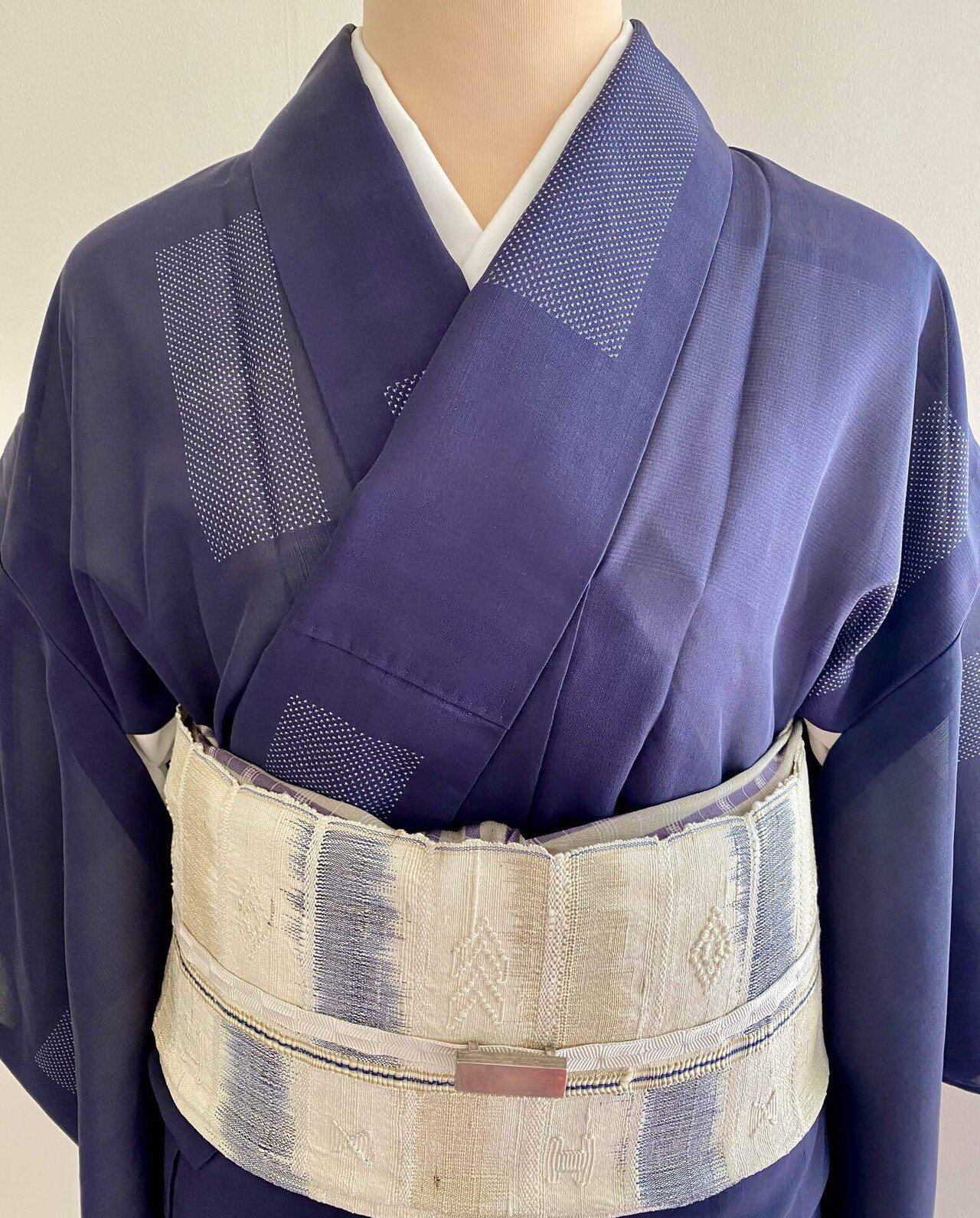 濃紺に長四角絣の夏大島着物|夢吉きもの 濃紺に長四角絣の夏大島着物|夢吉きもの