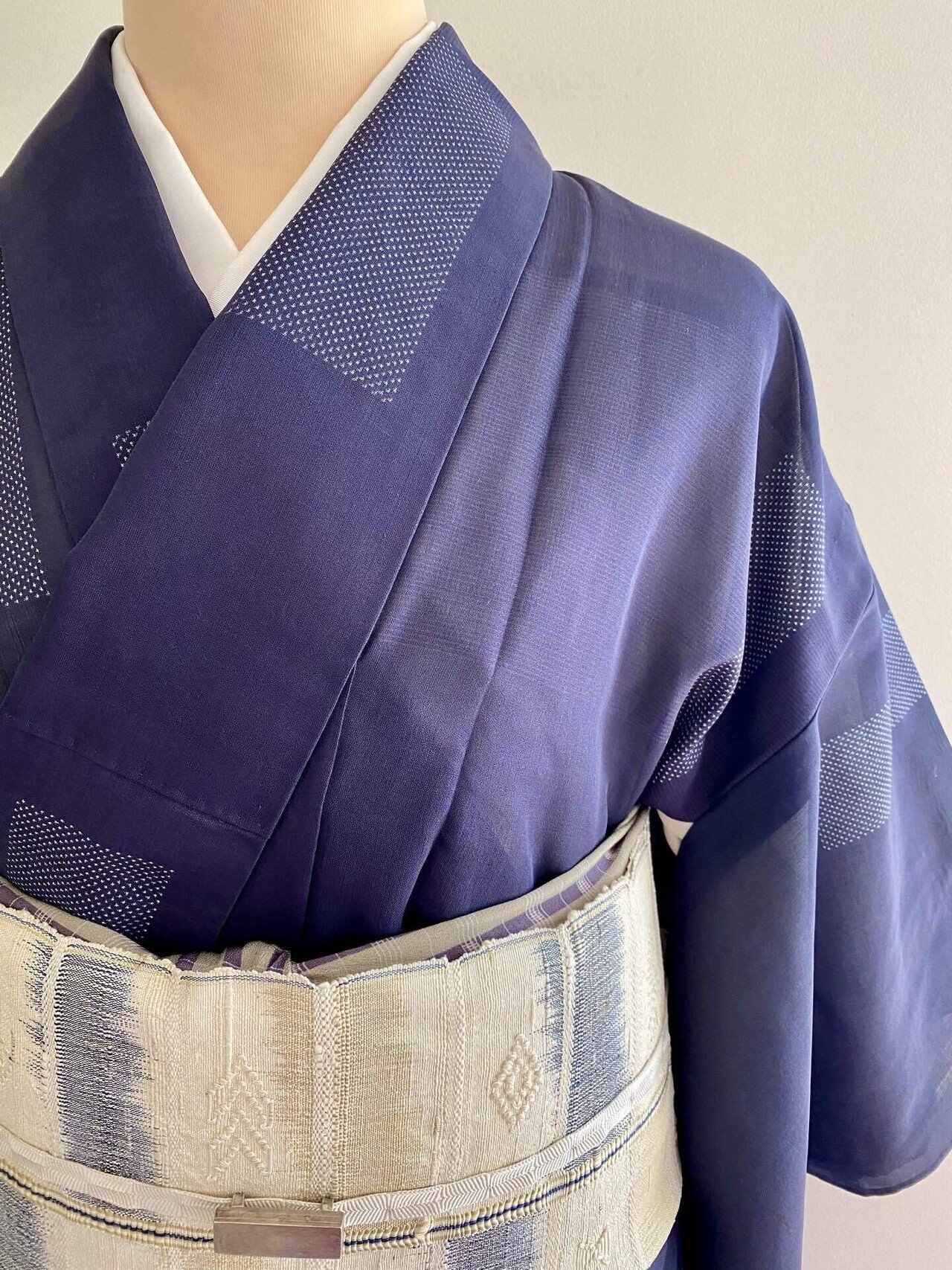 濃紺に長四角絣の夏大島着物｜夢吉きもの