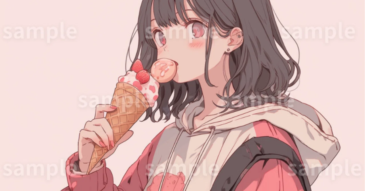 イラスト】「アイスクリーム女子」の素材｜SNS用アイコン・ロック画面