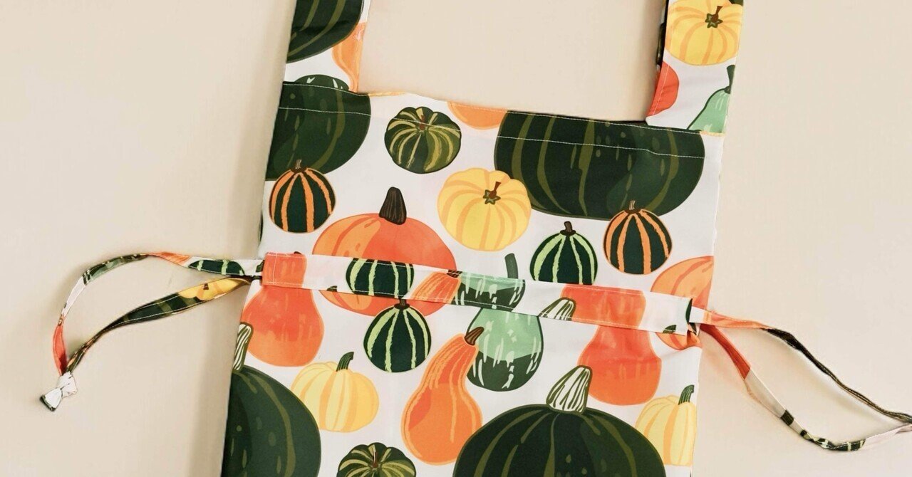 裁縫録0129】 かぼちゃの巾着トートエコバッグ｜さざなみあやめ