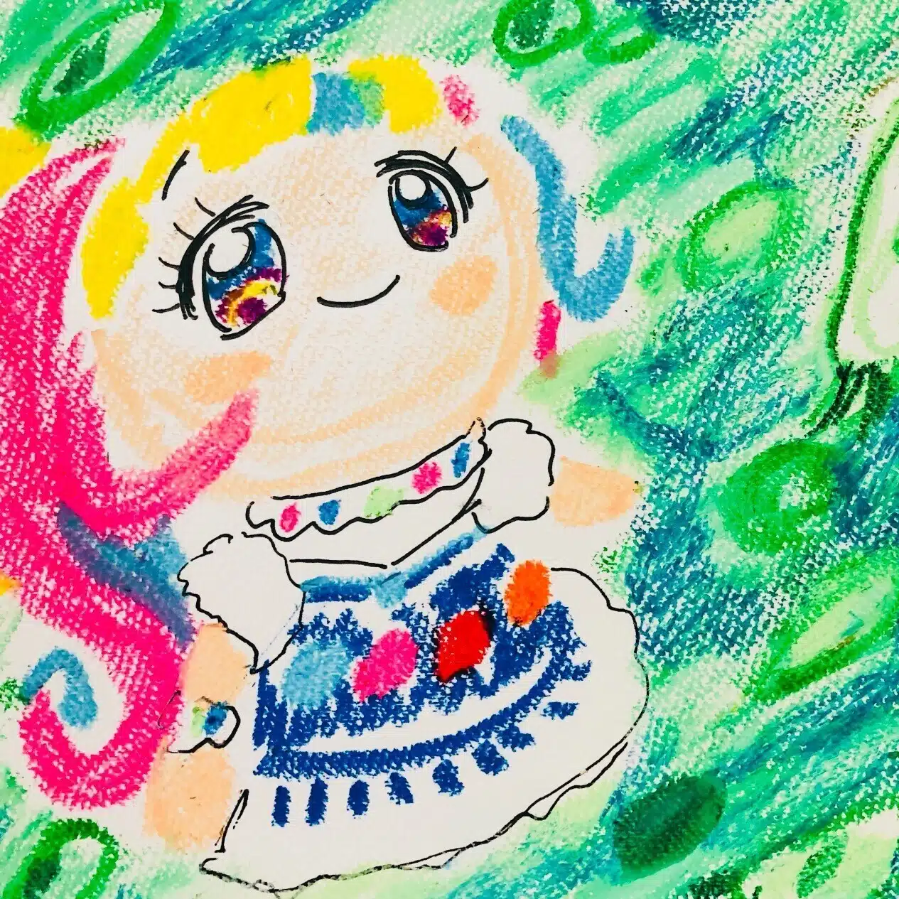 クレヨン画・水面のきらめき｜空想だいあぱ案内人kuramaippei