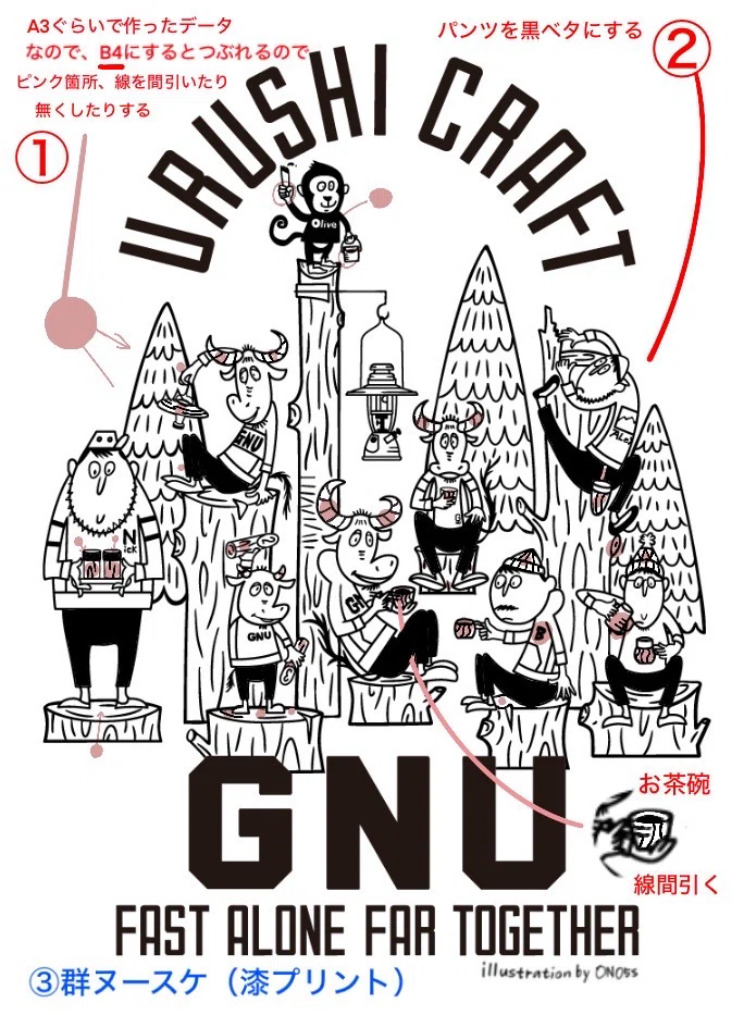 漆をつかったアパレル！？が熱い！というお話｜中川喜裕｜5代目漆塗り GNU URUSHI CRAFT 夏バテぬーすけ群れTeeee スミ色 L 漆