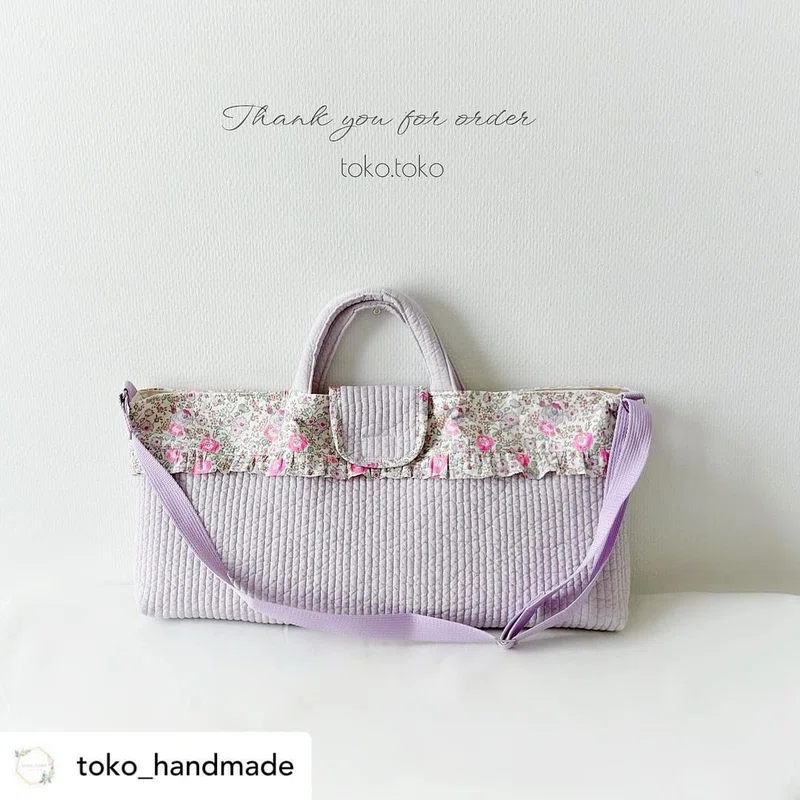 ハンドメイド すっぱ リバティ レッスンバッグ ラベンダーピンク系