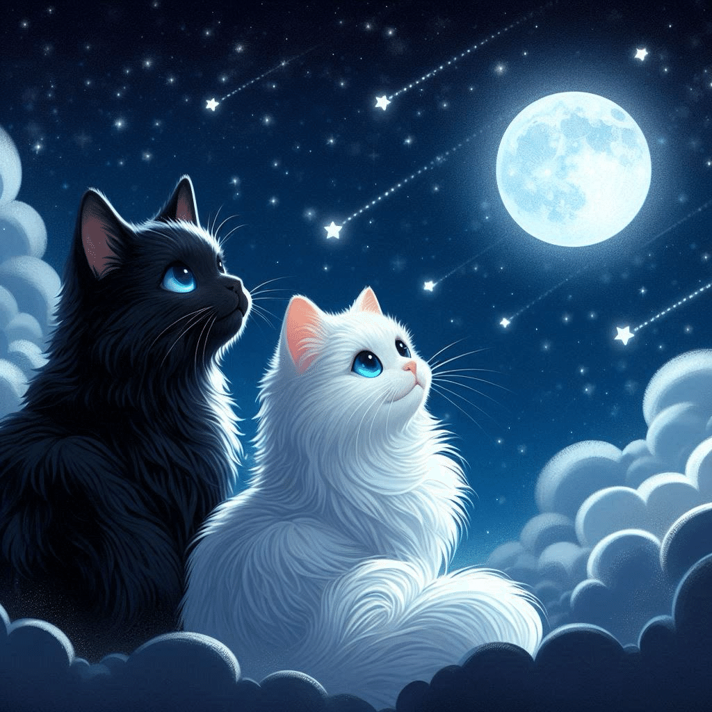 白猫と黒猫シリーズ 冬景色 AI Art 満月と白猫と黒猫|Keiko🌈わくわくを大切に