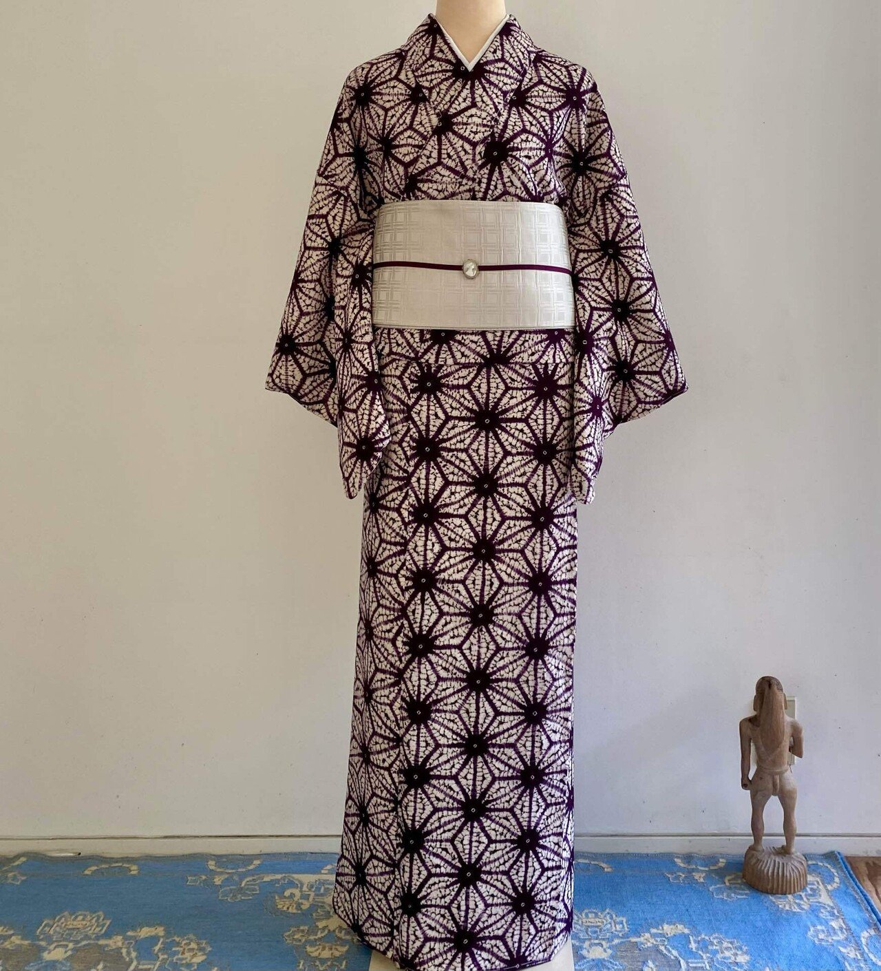 南部紫根染麻の葉柄木綿着物|夢吉きもの 南部紫根染麻の葉柄木綿着物|夢吉きもの