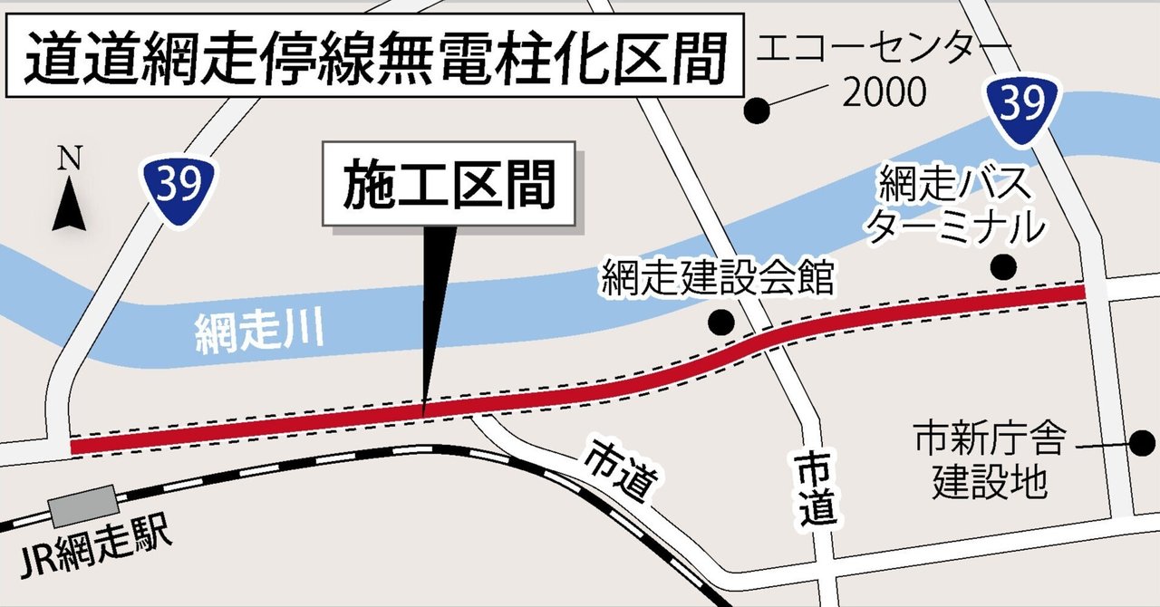 網走】網走停線の電線地中化に新規着工へ、網走建管が25年度にも