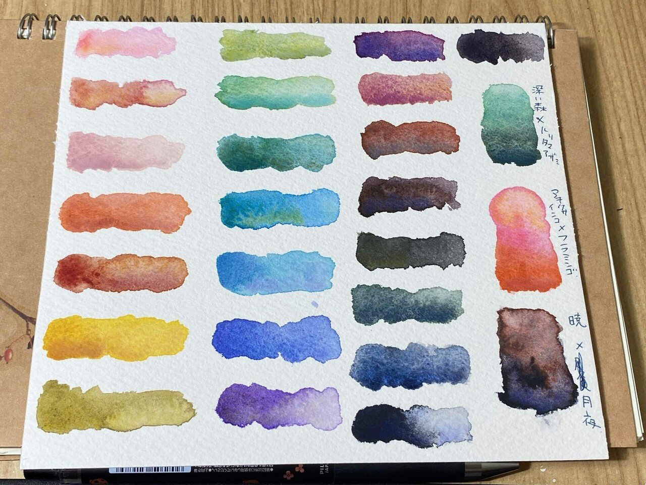 おはようございます☔️ 一昨日試し塗りした新しい水彩絵の具