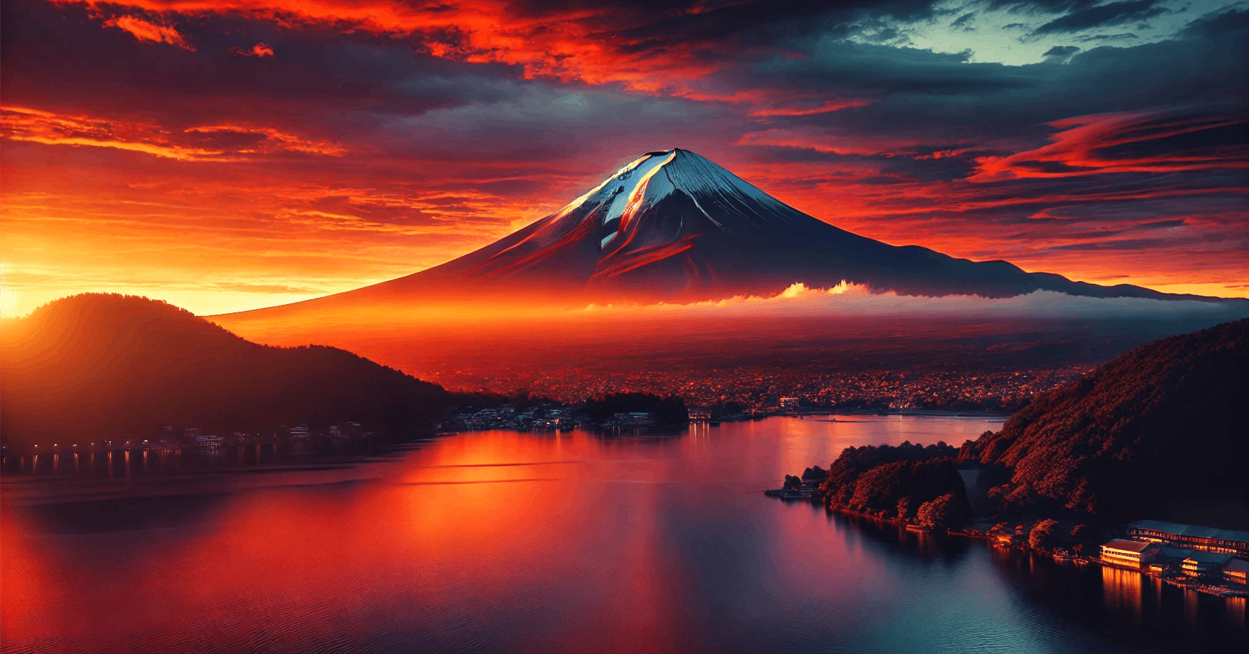 大きめサイズの写真11枚　富士山の夕焼けと夜景など 大きめサイズの写真11枚 富士山の夕焼けと夜景など 伝説の夕焼けから