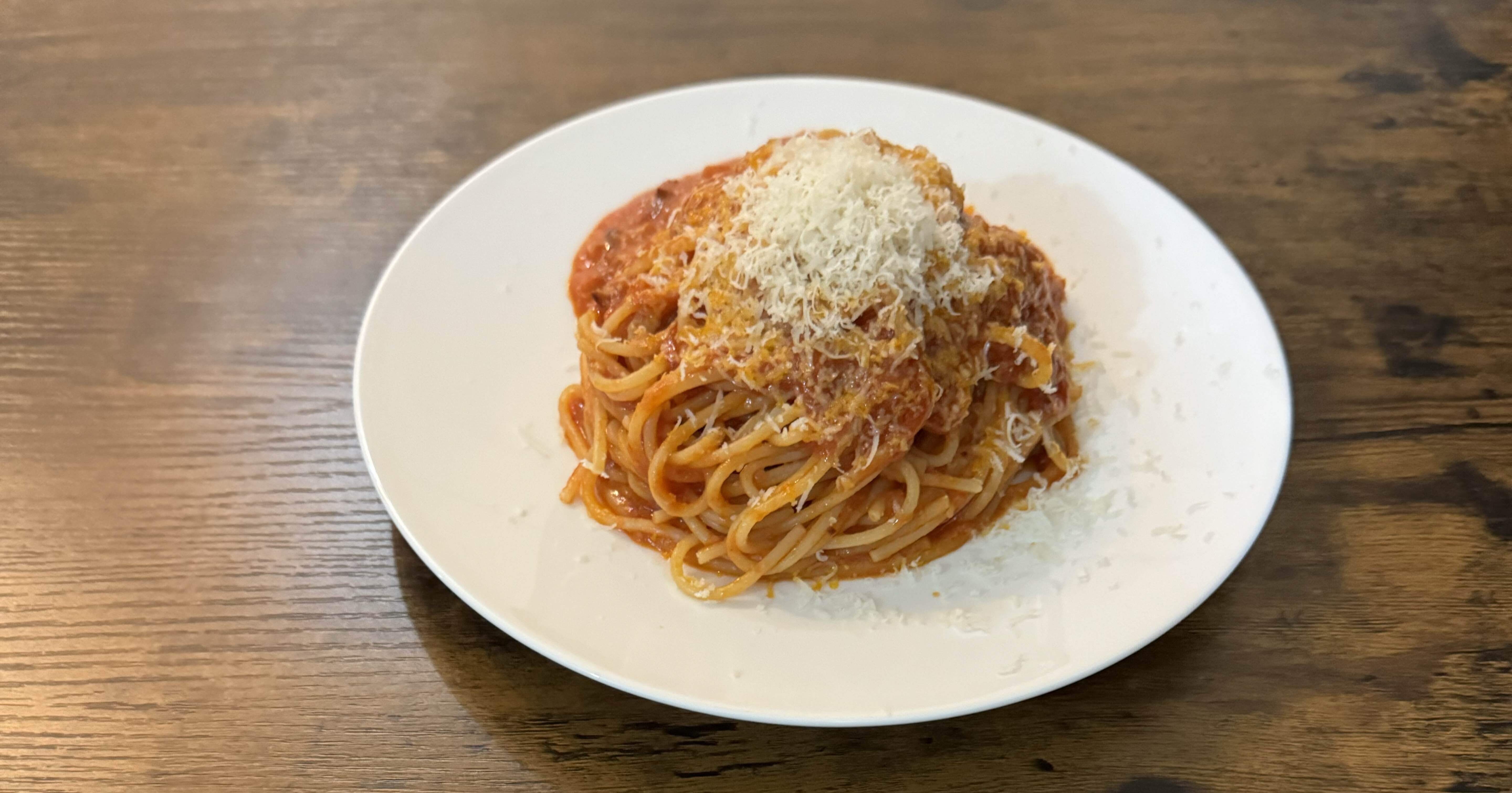 7月7日(日)昼食 トマトピューレとパルミジャーノ・レッジャーノの