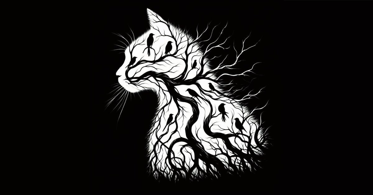 枝猫シルエット：生命の交錯を描くDALL-E3墨絵アート｜Books Channel