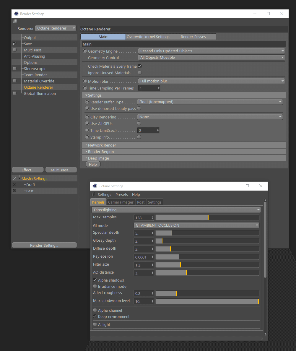 best octane render settings